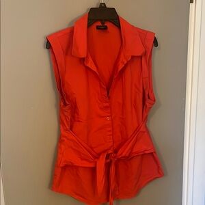 Ann Taylor Red Sleeveless Blouse with Tie Front